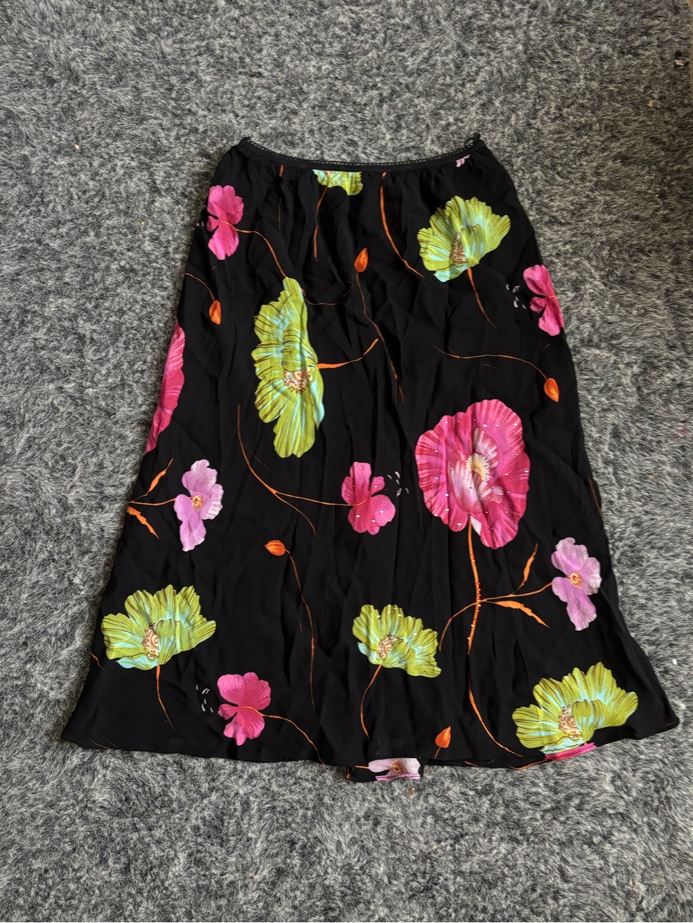 90s Floral Black Women’s Skirt with Pink & Green Blooms